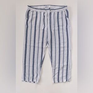 dash Women's Blue White Striped Linen Blend Pull On Pants Coastal Size Large